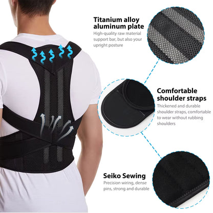 Back Brace Posture Corrector for Women and Men, Shoulder Straightener, Adjustable Full Back Support for Upper and Lower Back